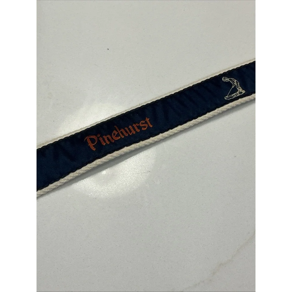 Pinehurst Golf YRI Men's 34/85 Ribbon Belt Blue Canvas Leather Brass Buckle